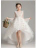 Ivory Floral Lace Tulle High Low Flower Girl Dress